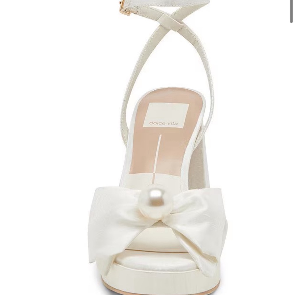 New Platform White Satin Block Heel Sandals-Sold out on website - Picture 3 of 6